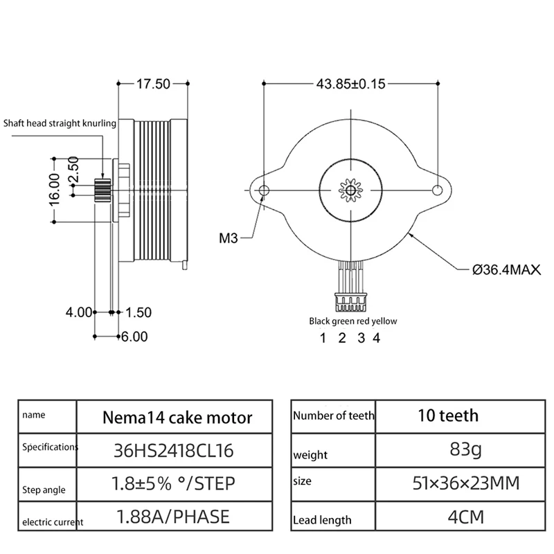 Акция! Круглый шаговый двигатель NEMA14 36 мм 36STH17-1004AHG для Orbiter/Sherpa Mini Voron 2.4 3D-принтер 0