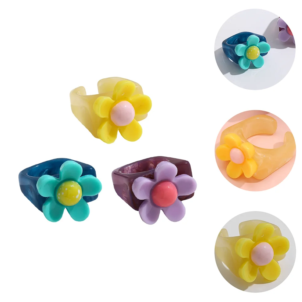 

3 шт. модные ювелирные изделия, женское кольцо из смолы, украшение, кольца средней длины, цветной цветок на палец, штабелируемое