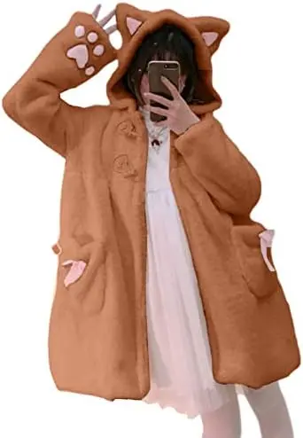

Kawaii Anime Cute Rabbit Ears Hooded For Women Sweet Lovely Plush Velvet Lolita Warm Coat Jacket Parka Zero x accessories Ebike