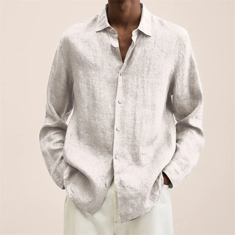 

Рубашка Мужская льняная с длинным рукавом, свободная блузка с отложным воротником, на пуговицах, пикантный топ в ретро стиле, весна-осень