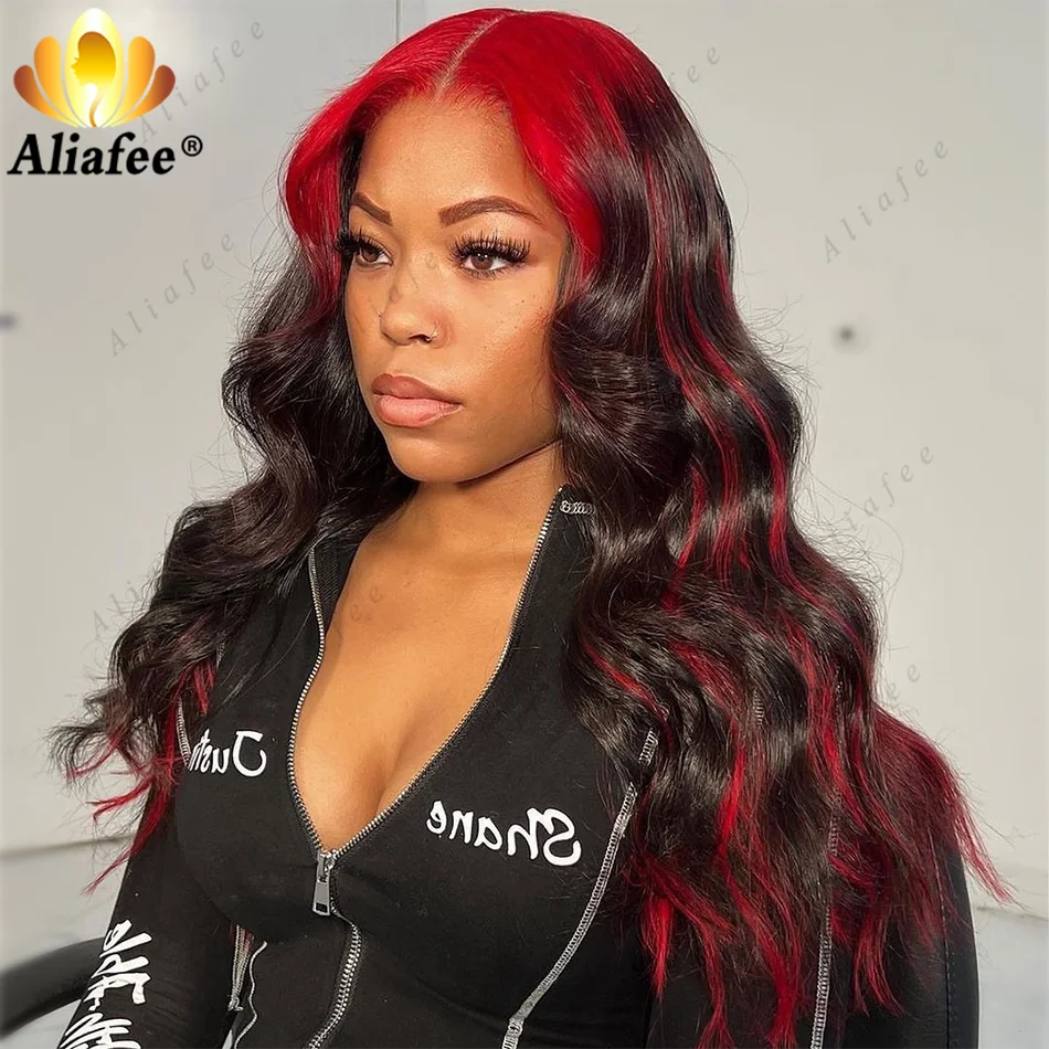 

Ombre Red Colored 13X6 Lace Front Human Hair Wigs Body Wave Red Highlight Brazilian Remy Lace Frontal Wigs For Women Preplucked