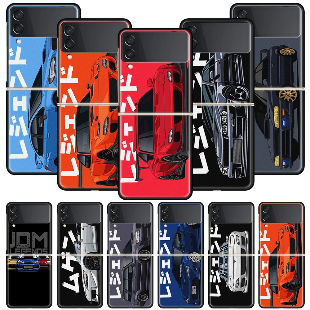

JDM Tokyo Drift Sports Car Funda Phone Case For Samsung Galaxy Z Flip 3 5G Luxury ZFlip3 Black PC Hard Shockproof Back Cover Coq
