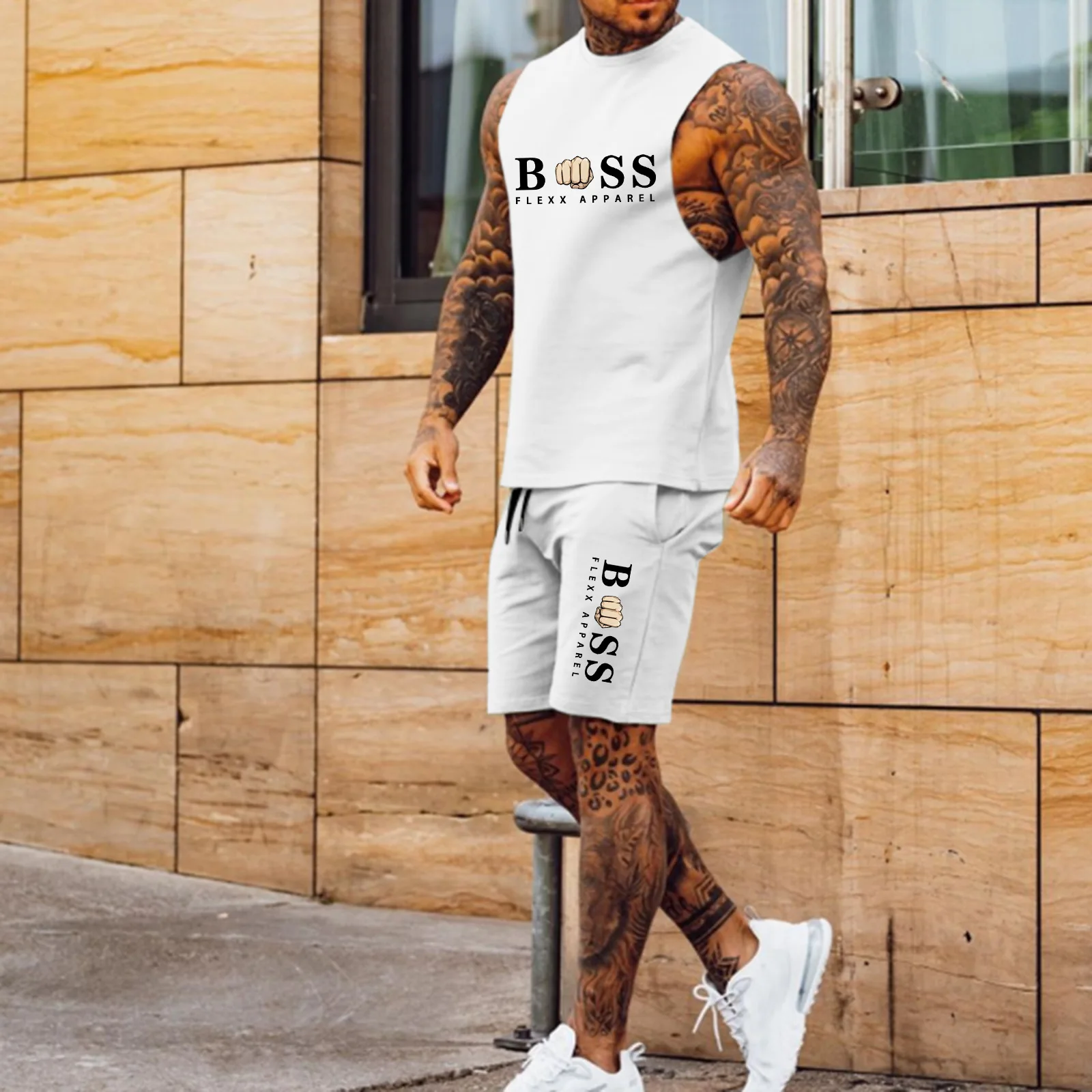 Men's Fitness Sleeveless Two Piece Top and Pants Simplicity Comfort Casual Suit for Male High Quality Man Clothing and Shorts