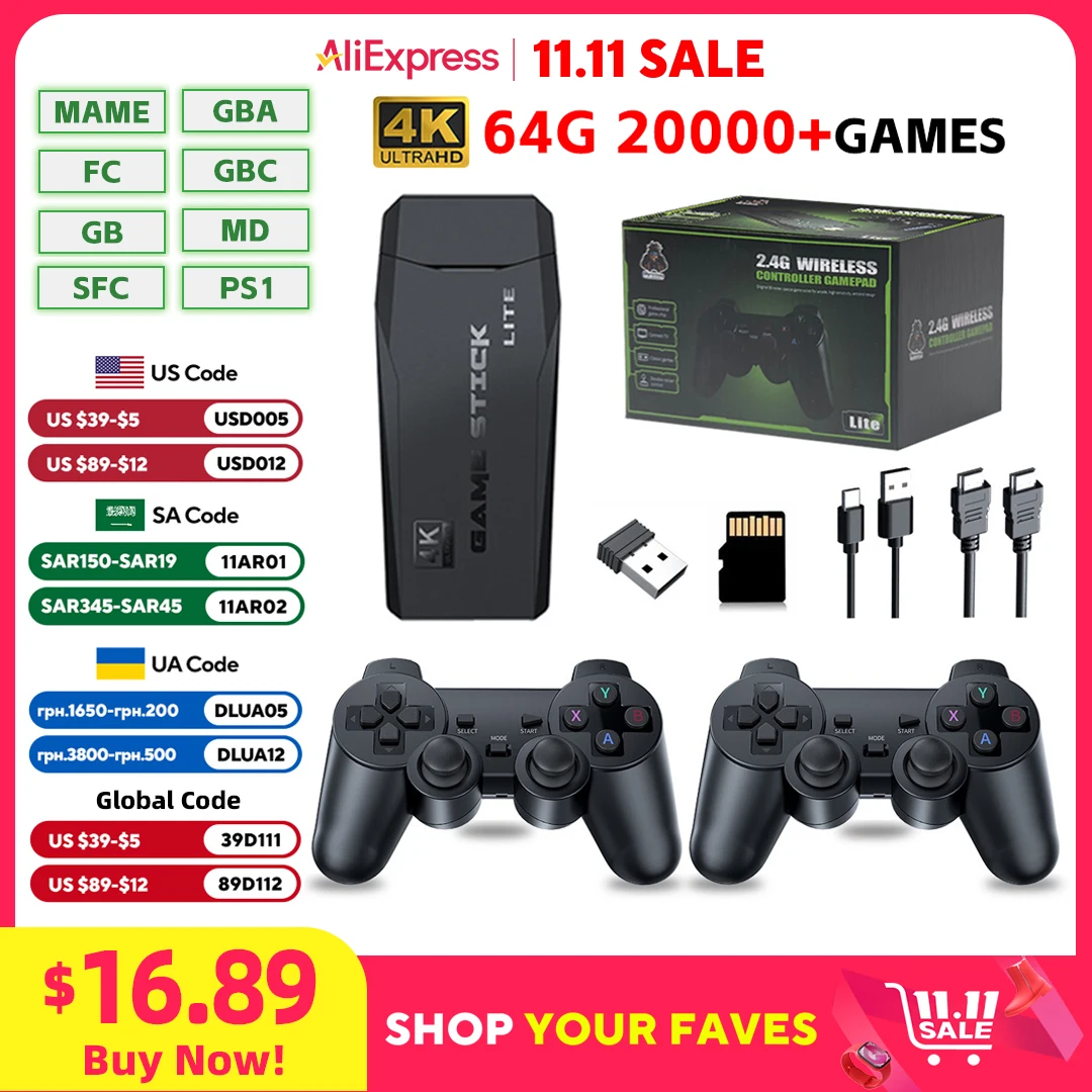 M8 игровая консоль Gamestick 64 ГБ 20000 игр 2 4G двойной беспроводной геймпад палка детский