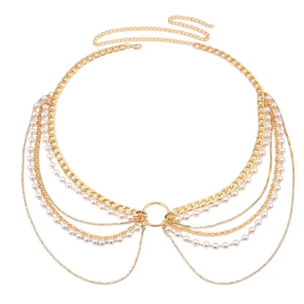 Модная поясная цепочка со стразами винтажный готический пояс с жемчугом