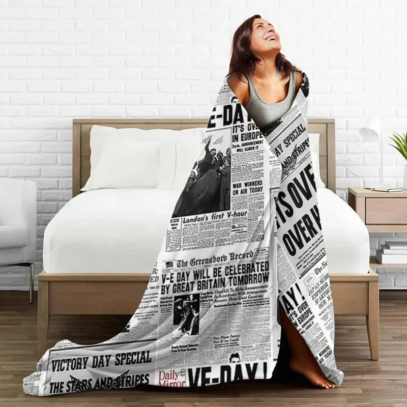 Одеяла с коллажем из газеты Победа 2 мировой войны мягкое теплое Фланелевое