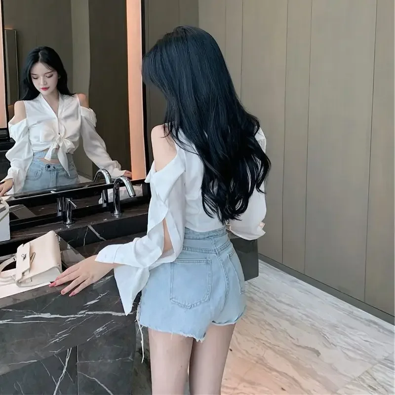 Рубашки с открытыми плечами женские бандажные рубашки сексуальные тонкие в