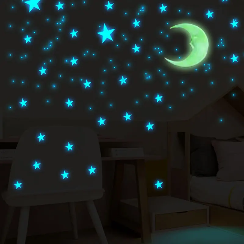 

110Pcs/set Star and Moon Combination 3D Wall Sticker Living Room Bedroom Decoration For Kids Room Home Glow In The Dark Stickers