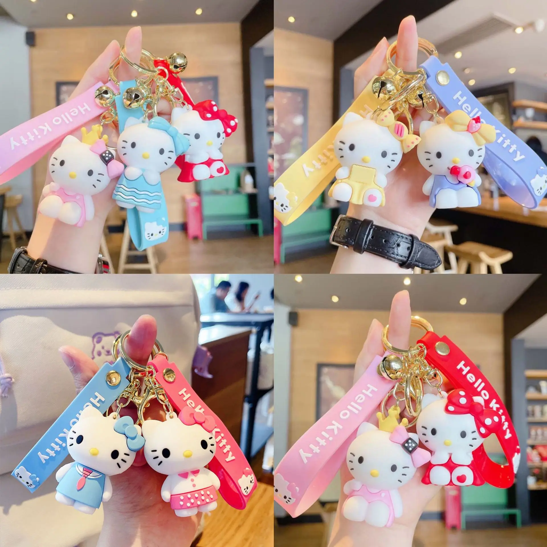 

Hello Kitty Cartoon Bow Key Chain Cute Q Girly White Cat PVC Bag Key Chain