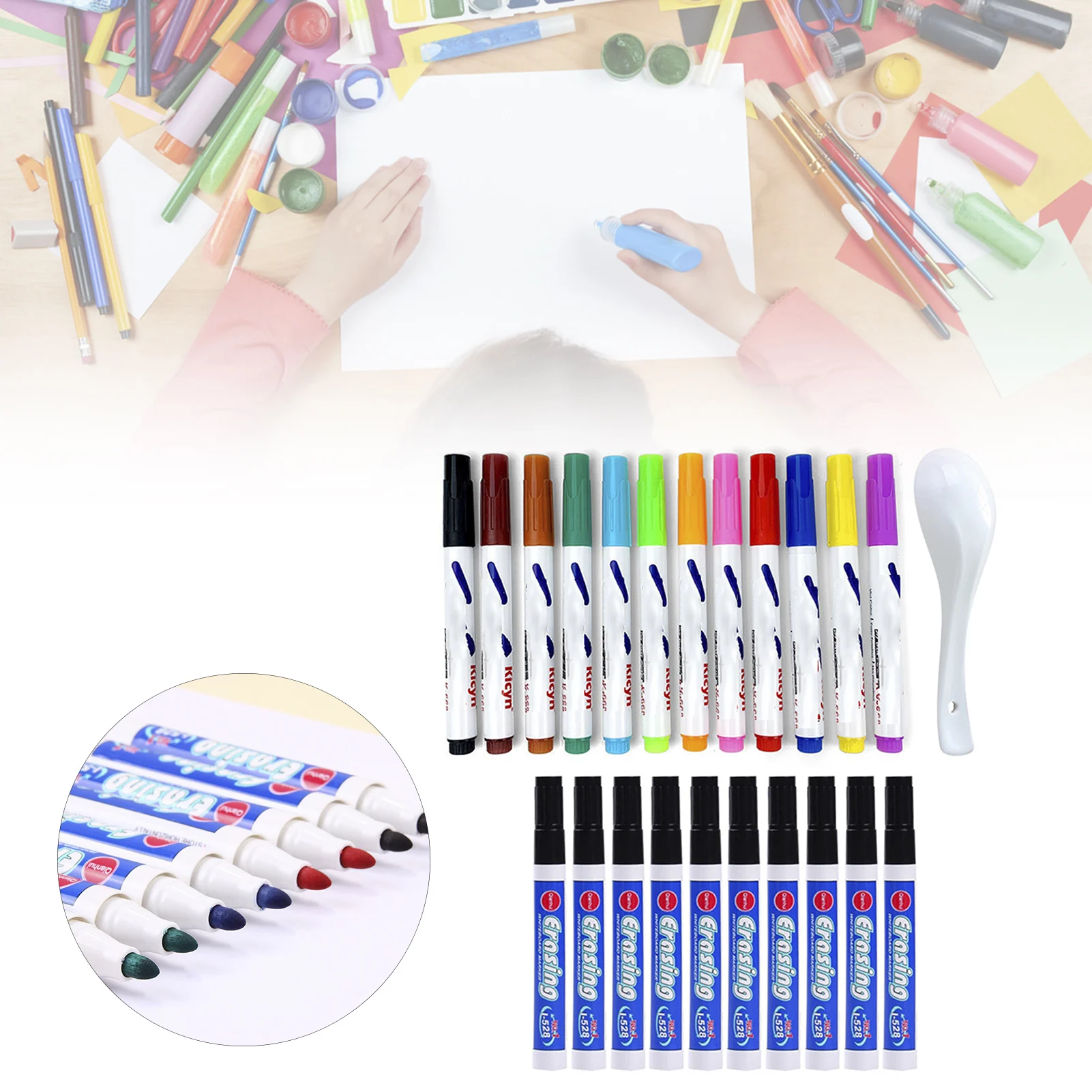 

12pcs Magical Water Painting Whiteboard Pen Non-toxic Erasable Color Marker Pen Water-Based Dry Erase Blackboard Pen For Kids