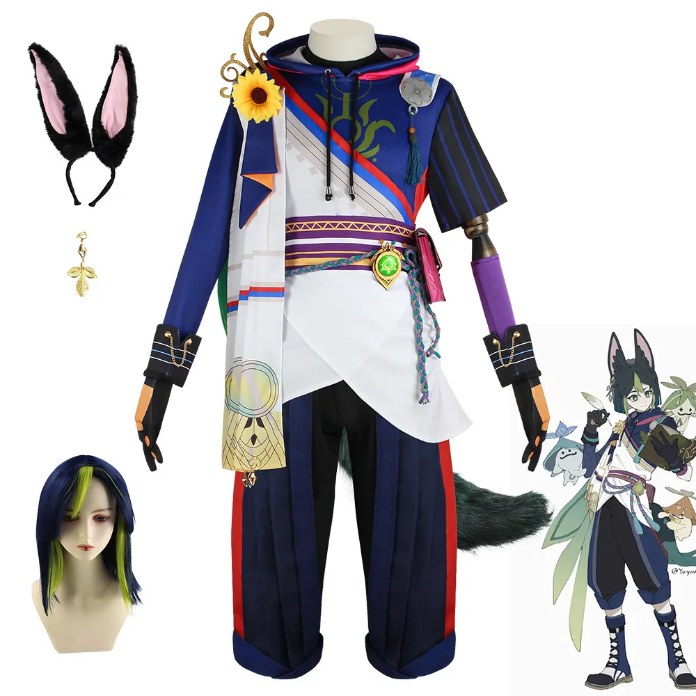 

Game Genshin Impact Tighnari Cosplay Costume Anime Performance Costume Full Shirt Pants Wig Men Women Halloween Rave Party Suit