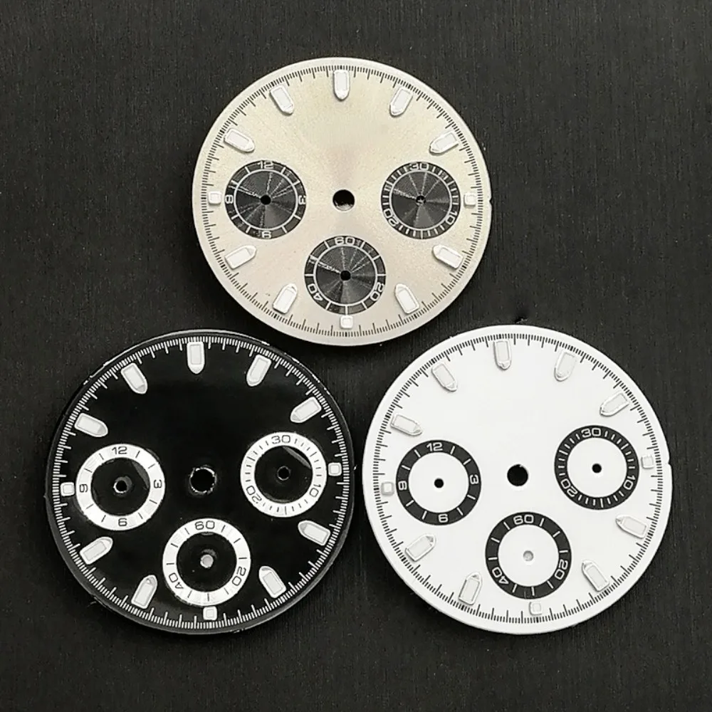 

29mm Watch Dial for VK63 Movement Green Luminous Dials Watch Repair Parts White Black Watch Faces Replacement Accessories
