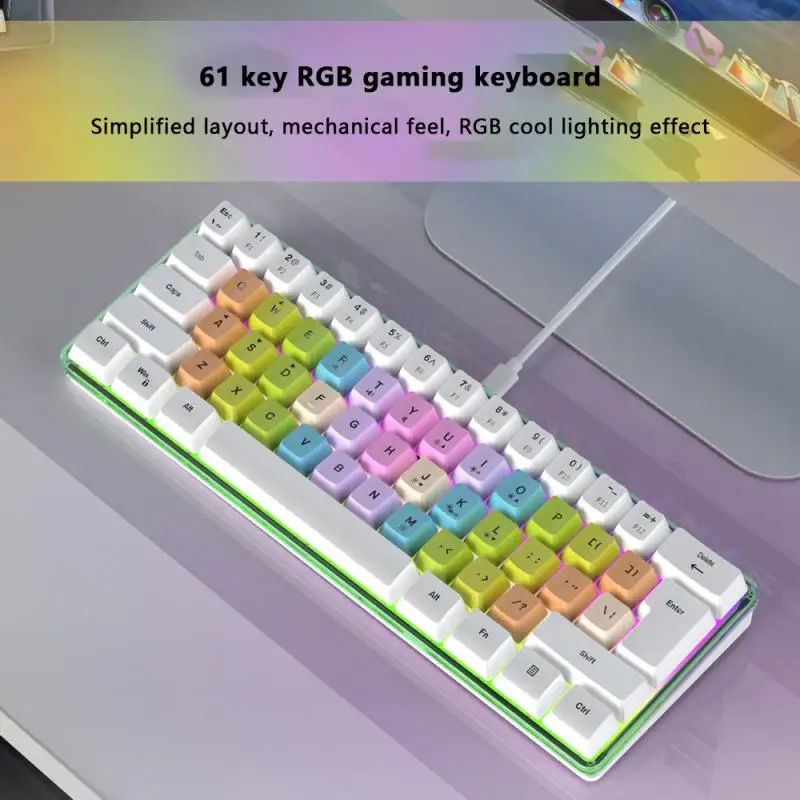 

61 Key K401 Color Matching RGB Light Customized Color Mechanical Feel Key Line Separation Game Wired Keyboard