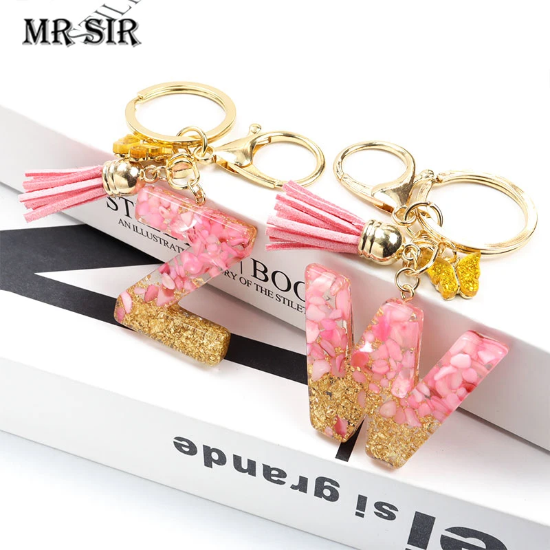 

Acrylic Butterfly Initial Resin Letter Keychains Fashion Resin A-Z English Alphabe Tassel Keyrings For Women Bag Car Key Jewelry