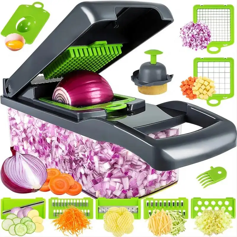 

1pc Vegetable Onion Chopper, Kitchen 13 In 1 Food Chopper 8 Blades Cutter With Container (13.7*4.7Inch)