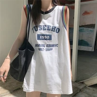 sleeveless t shirts female students 2022 summer jerseys wear a loose bf wind long sundress top over a basketball uniform trafy2k