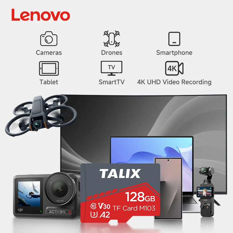 Карта памяти Lenovo Talix Ultimate Speed M103 Micro SD TF 32GB 64GB 128GB 256GB 512GB A2 U3 C10 V30 для камер, дронов, телефонов (art.: 3920d9d8cfca2) - 3920d9d8cfca2