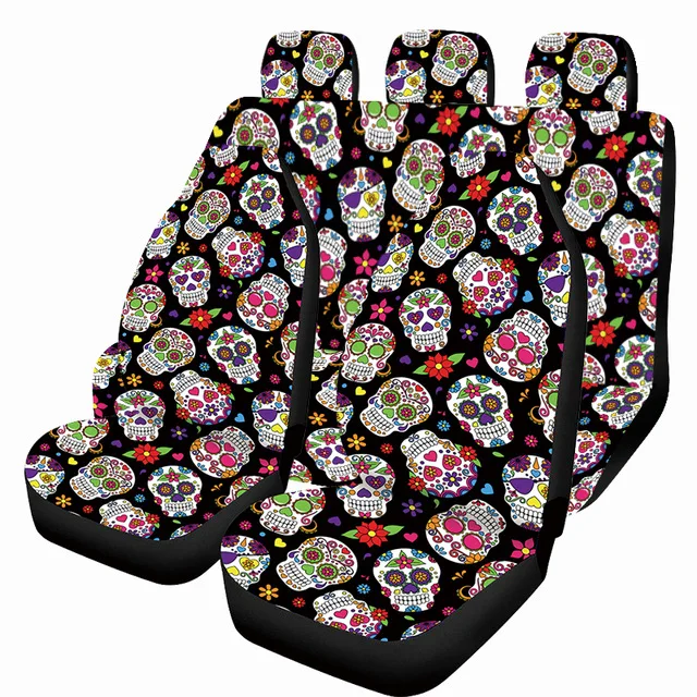 Чехлы Aimaao на сиденья автомобиля, защитные накидки на автомобильные сиденья с изображением сахарных цветов, черепа, для большинства автомобилей, седанов, внедорожников, Honda Civic