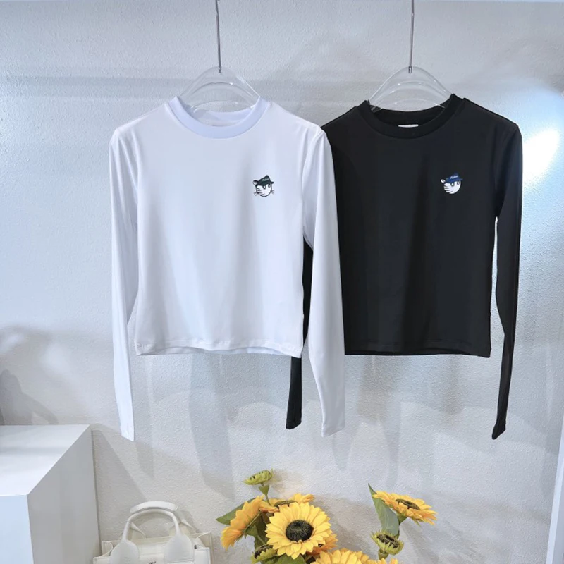 

Malbon Golf Women's Long Sleeve T-Shirt Short Slim Fashion Single Wear Bottom Top GOLF Sports Sunscreen Jersey