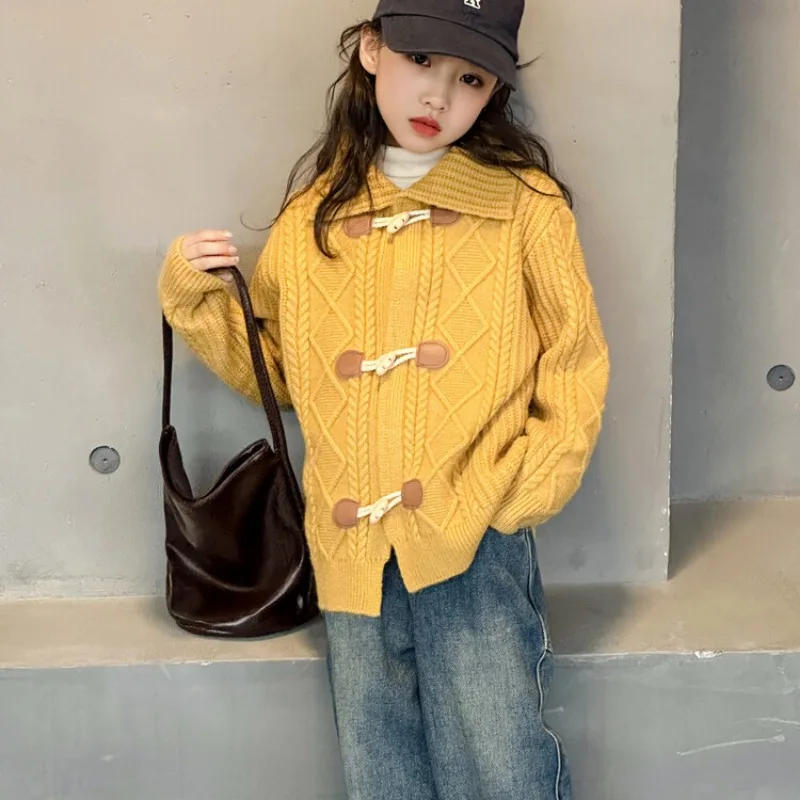 Новый цельный свитер для девочек пальто весенне-осенний вязаный свободный