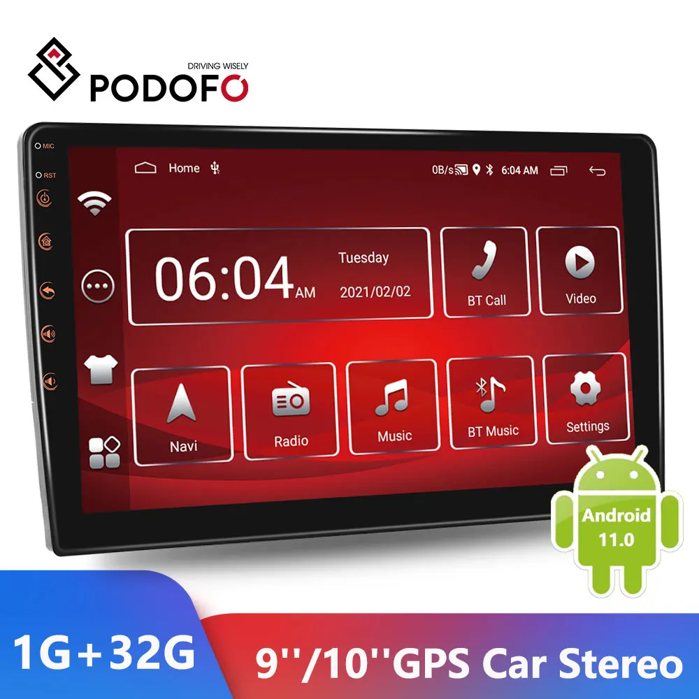 

Автомагнитола Podofo 2DIN, GPS, 9 дюймов, Android 11, mp5-плеер, RDS, GPS, FM-радио, приемник для Renault, Kia, Toyota, Volkswagen, Nissa