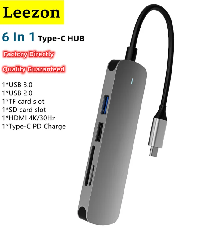 6in 1 HUB USB di tipo C a 4K 2K 30Hz HDMI adattatore convertitore grande schermo Macbook Display esterno TF slot SD 7 in 1 Dock Station