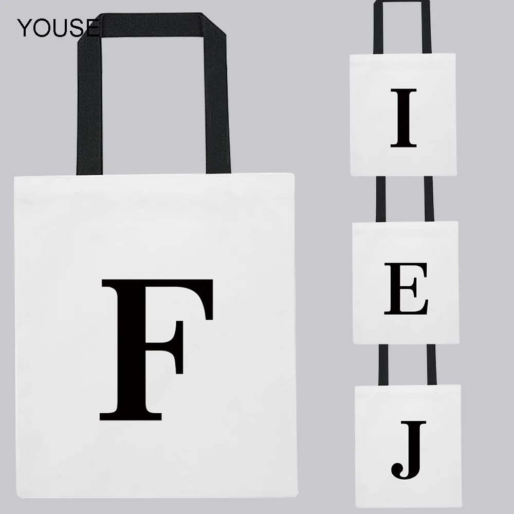 

Shopping Bag Lady Bag Handbag Shoulder Bag Casual Fashion Initial Name 26 Letter Pattern Printing Travel Bag White Canvas Bag