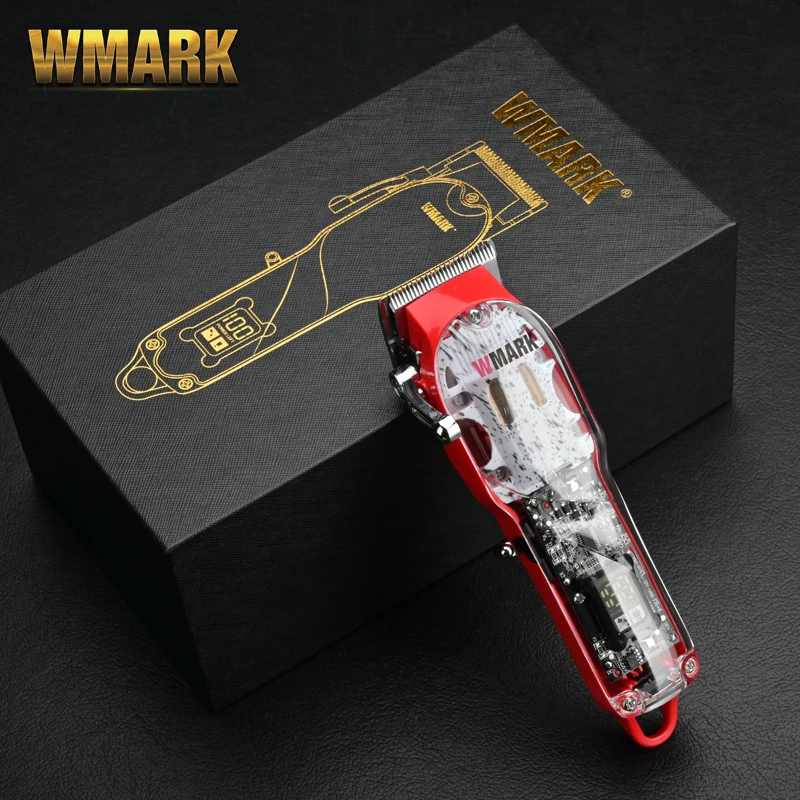 WMARK NG-409 red color Transparent Style Professional Rechargeable Clipper Cord & cordless Hair Trimmer with taper blade ng409