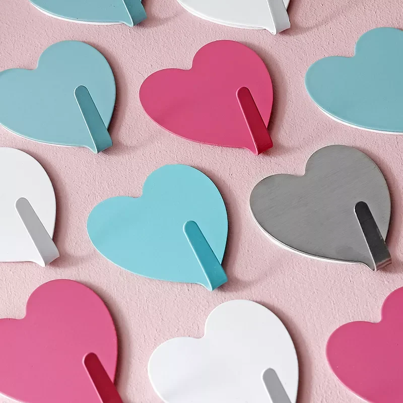 

Creative Heart-shaped Cute Hook Storage Holder For Bathroom Kitchen Hanger Self-Adhesive Wall Hanging Door Clothes Towel Racks
