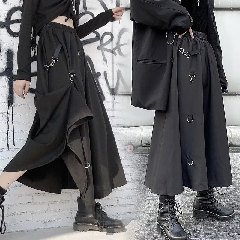 

Plus Size Harajuku Punk Style Skirts Women High Waist Buckle Irregular Gothic Skirt Black Hip Hop Streetwear Freely Adjustable