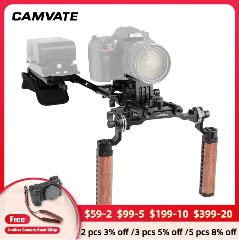 

CAMVATE Pro Shoulder Mount Rig With Manfrotto Baseplate & Dual Rosette Wood Handle & Lens Support For DSLR Camera / DV C