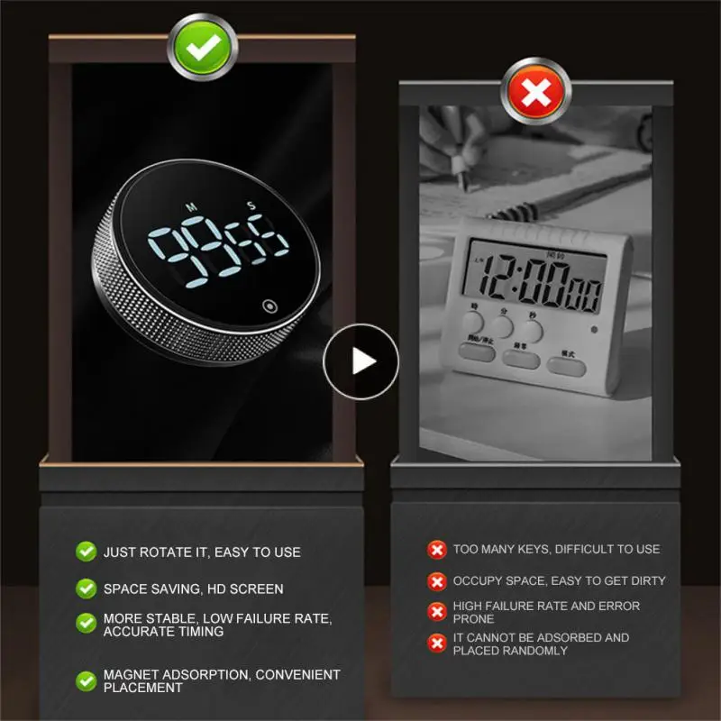

2023 Timer Creative Led Mute Reminder Magnetic Suction Stopwatch Alarm Clock Kitchen Countdown Beauty Movement Rotary Timer Hot