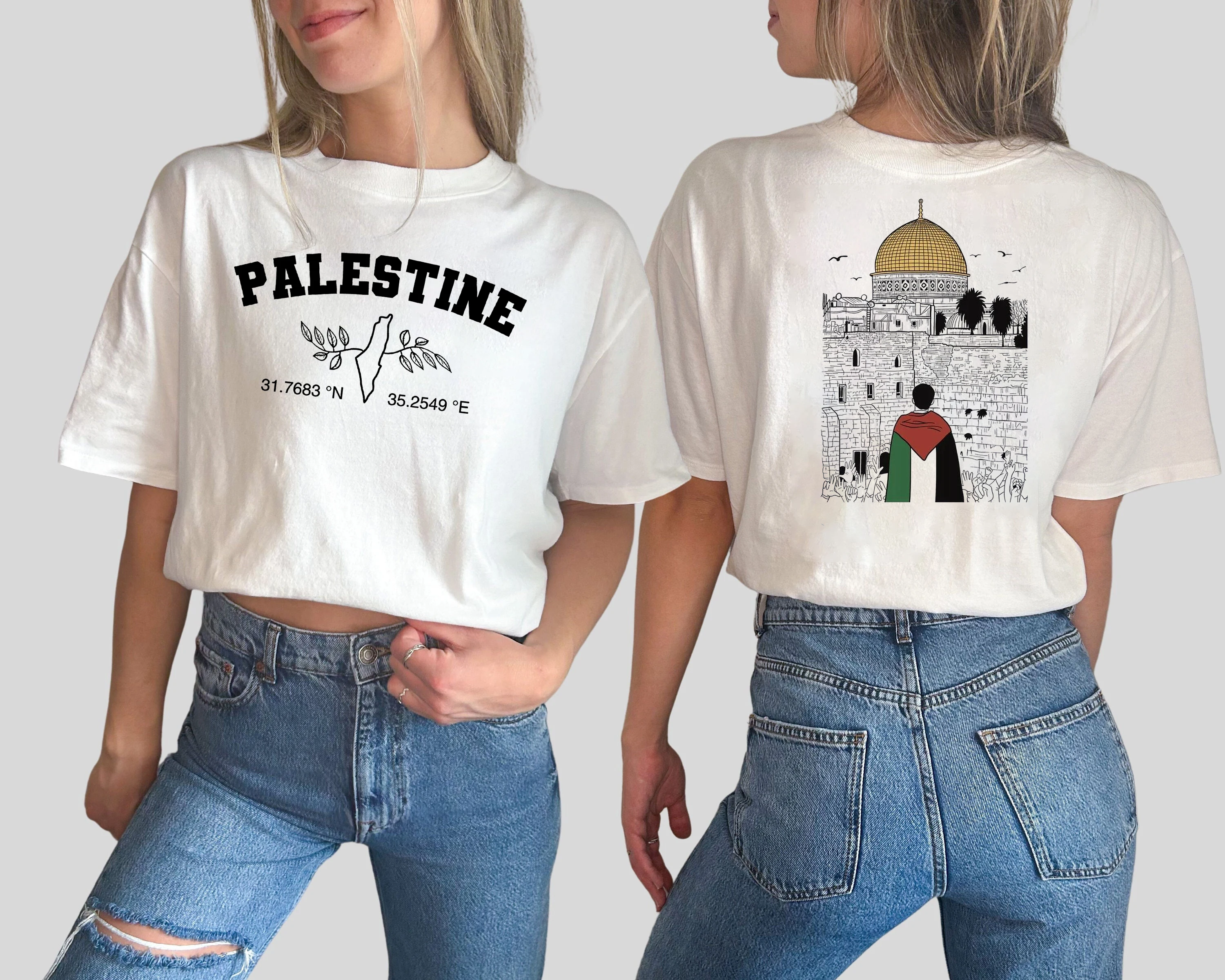 Футболка с принтом карты Палестины в стиле Харадзюку