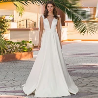 simple wedding dress sleeveless illusion v neck a line wedding gown with detachable belt lace up bows beading summer bridal gown