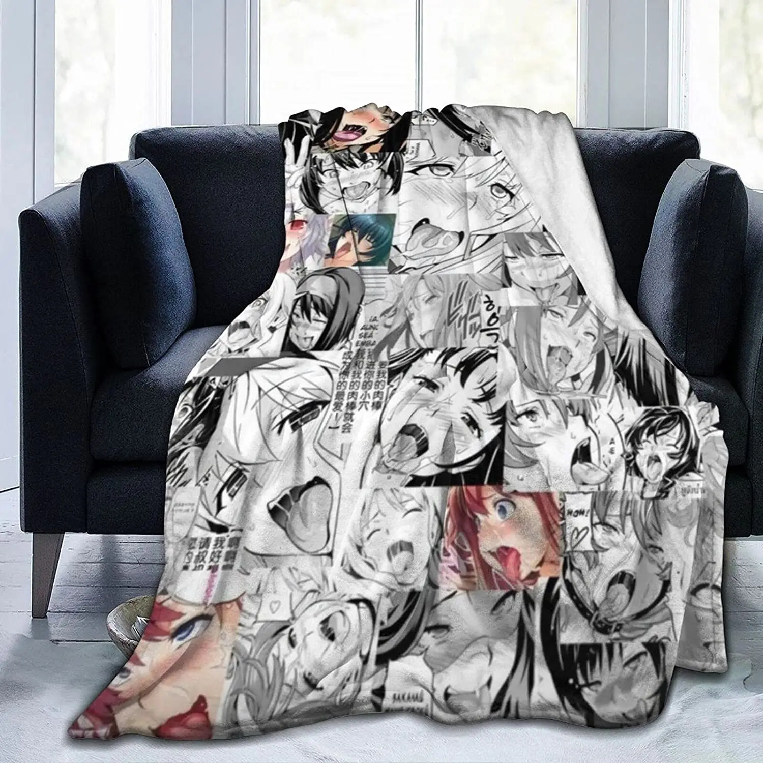 3D Ahegao Flannel Blanket Super Soft and Comfortable Blanket 3D Digital Printed Warm Bed Adult/Children Blanket
