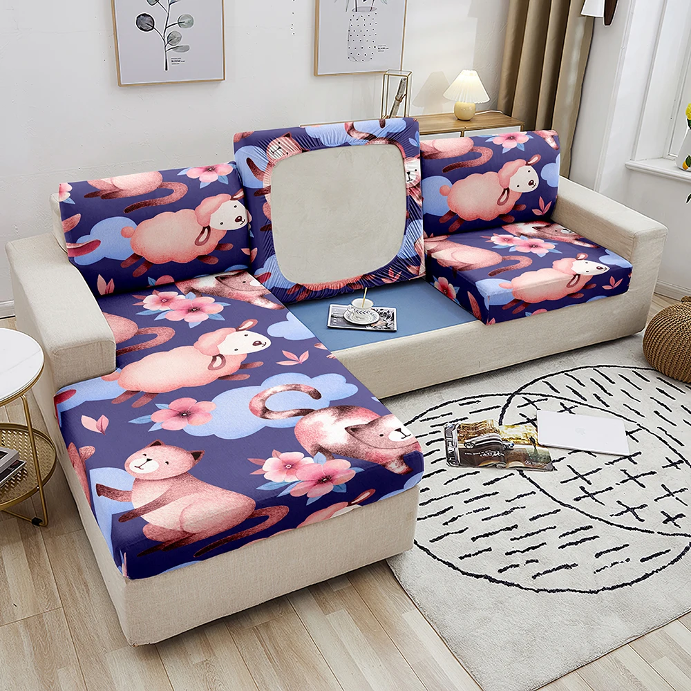 Stretch Sofa Seat Cushion Cover Cute Fox Printed Elastic Sofa Covers for Living Room Removable Seat Cover Furniture Protector