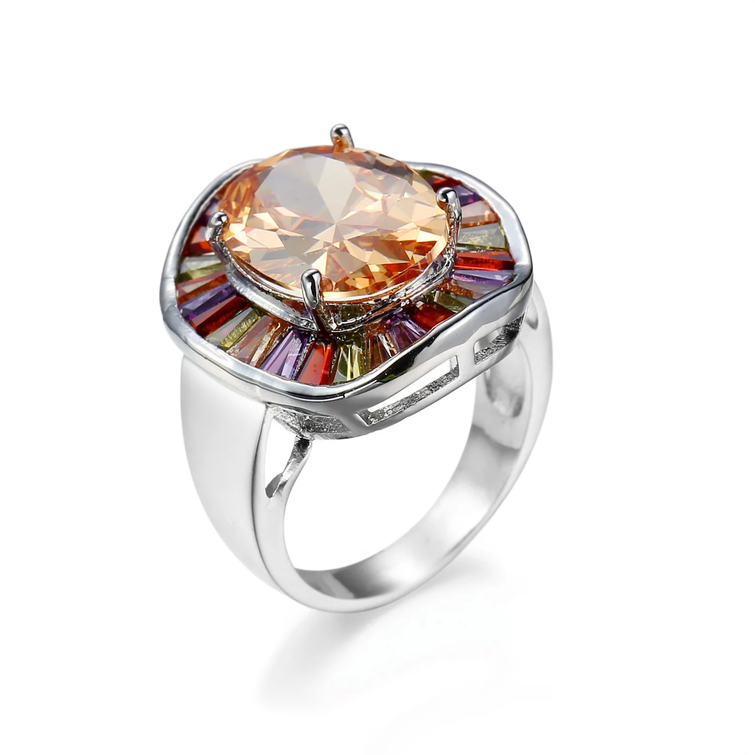 

Oval champagne zircon ring wedding copper jewelry color ring luxury
