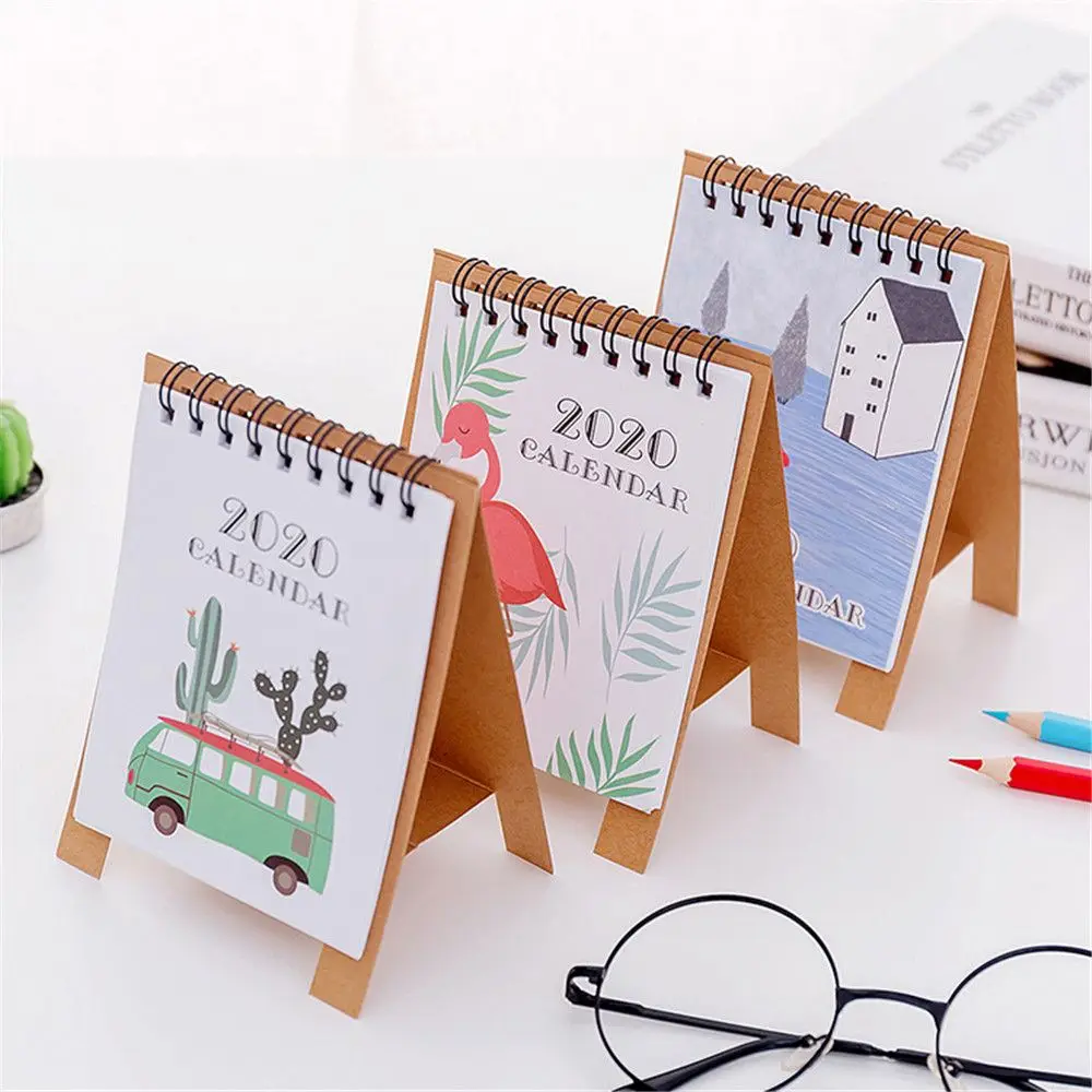 

1PC Cute Cartoon Flamingo 2020 Year Table Calendar Daily Schedule Yearly Agenda Organizer Learning Planner Desktop Decorations