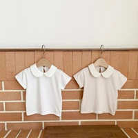cotton summer shirt for baby girl child turn down collar tops toddler t shirts infant solid tees kid unisex short sleeve tshirt