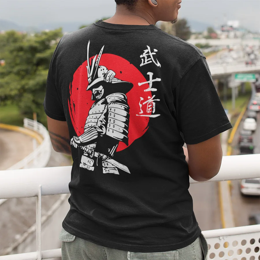 

Japan T Shirt Bushido Asian Culture Both Side Print Graphic For Youth Samurai Tshirt Male Summer Tops Tee Homme