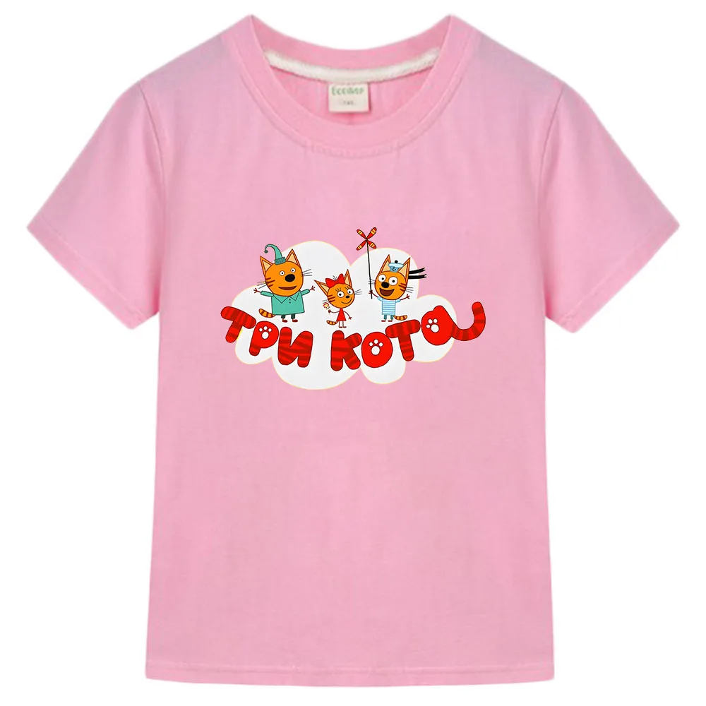 Kid-e-cats Tshirt Kids Cartoon Three Kitten Print T-Shirts Funny Baby Tees Girls T Shirt 100% Cotton Boys Clothes Children Tops