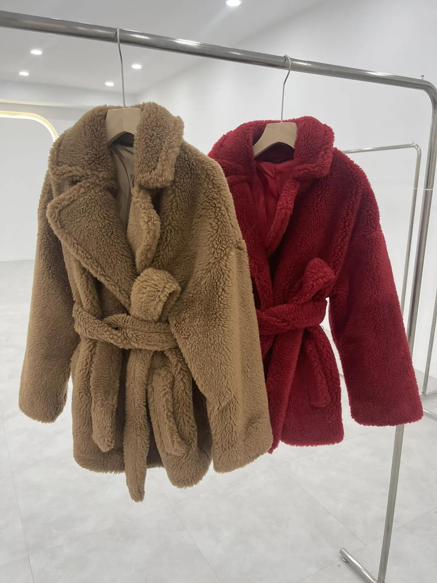 

Women Coat Turn-down Collar Lace-up Solid Warm Winter New Casual Plush Jacket