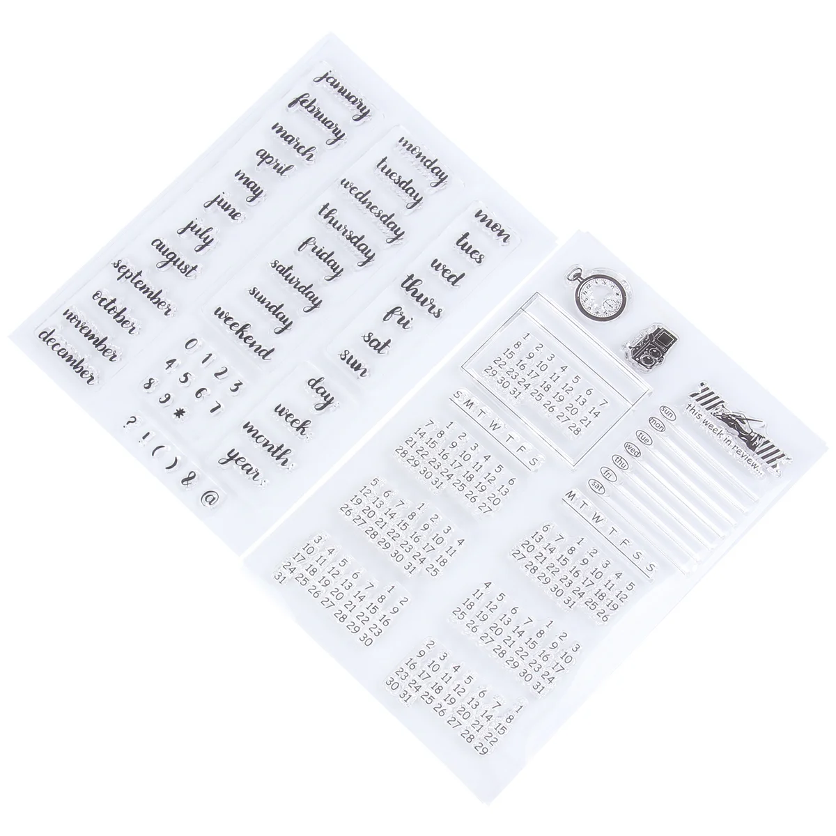 

2 Pcs Alphabet Stencils Calendar Clear Stamps Travel Photo Album Notebook Stickers Embossing Stamp Clear Stamps Travel Mold