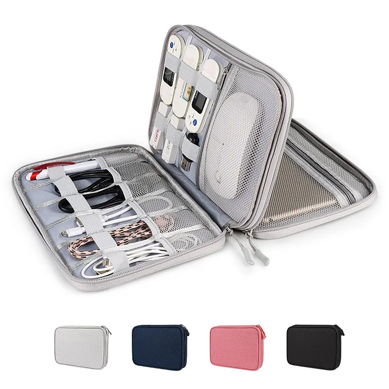 

Electronic Organizer Travel Waterproof Shockproof Double Layer Cable Electronic Accessories Bag for Tablet USB Drive Cord TJ9435