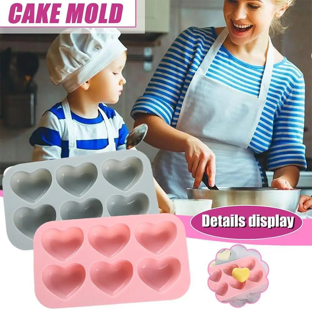 

6 Cavity Heart Silicone Candy Chocolate Mold DIY Cake Accessories Molds Kitchen Ice Cubes Biscuit Pastry Manual Baking Mould