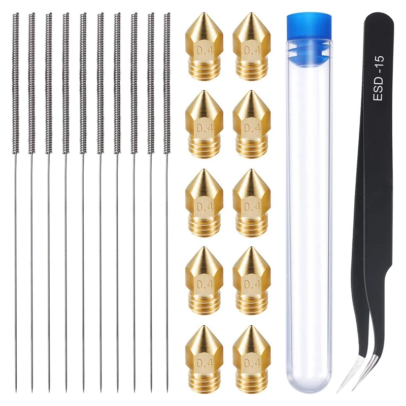 

420 Pieces 3D Printer Nozzle And Cleaning Kit 0.4 Mm Mk8 Nozzles 0.4 Mm Needles And Tweezers Tool Kit Nozzle Cleaning