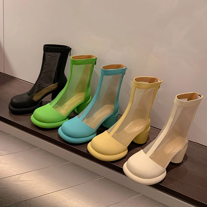 

2022 Summer Fashion Thick Heels Breathable Mesh High Platform Ankle Shoes Ladies Thick Sole Hollow Casual Sandals Boots Sandals