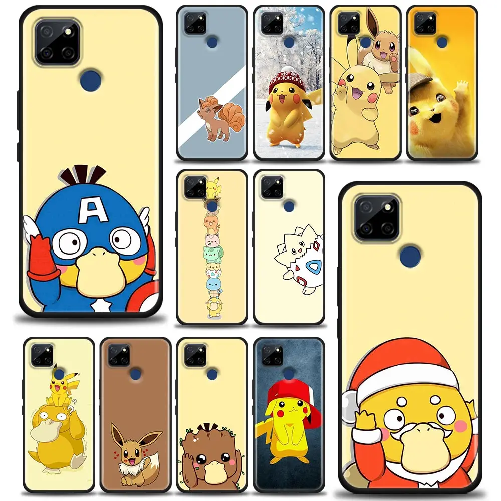 

Pokemon Vulpix Psyduck Phone Case for Realme Q2 C20 C21 V15 8 C25 GT Neo V13 5G X7 Pro Ultra C21Y Silicone Case Pikachu