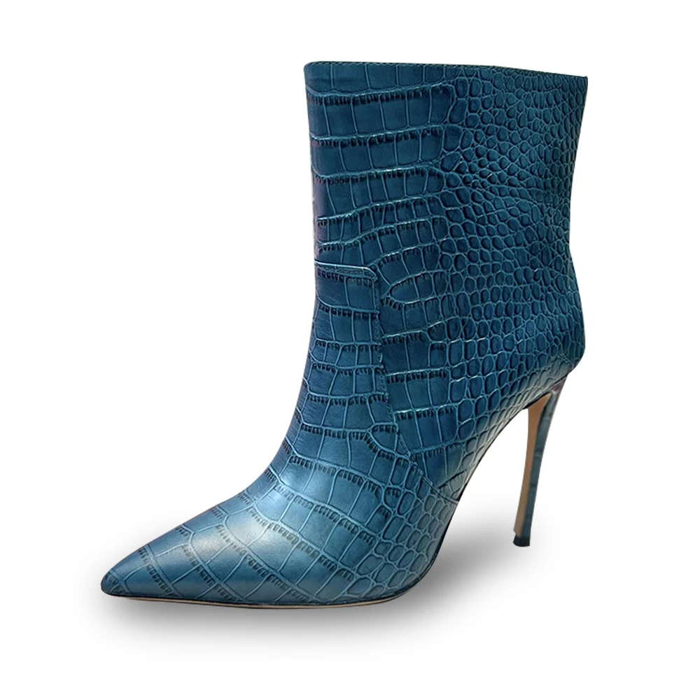 

Women Short Boots Real Leather Snake Pattern Fashion Shoes Stiletto Nude Boot‘s For Party Christmas Gift Pointed Banquet Boot