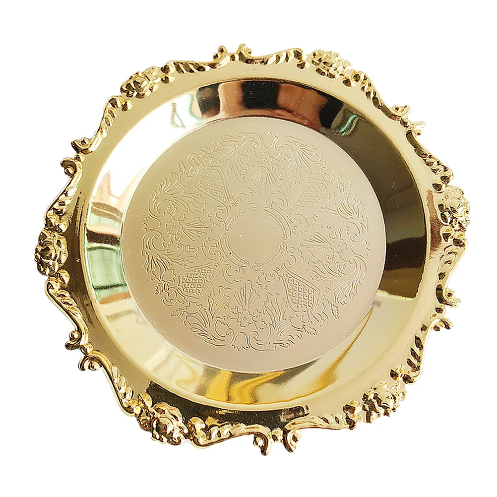 

Tray Jewelry Plate Holder Dish Metal Ring Serving Displaystand Retro Cake Trinket Cupcake Vintage Organizer Coaster Round